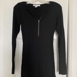 Zipper V-Neck Bodycon Dress